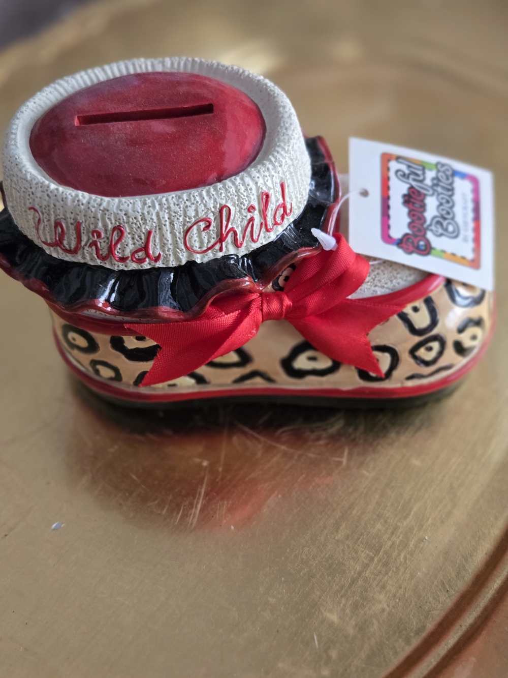 Wild Child Leopard Print Kids Shoe Bank with Red Bow